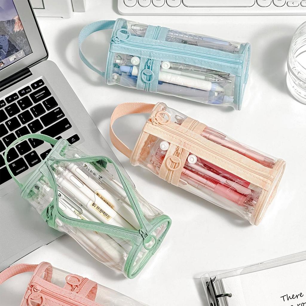 Transparent Mesh Pencil Holder Pen Case Handbag Large Capacity for School Office Stationery