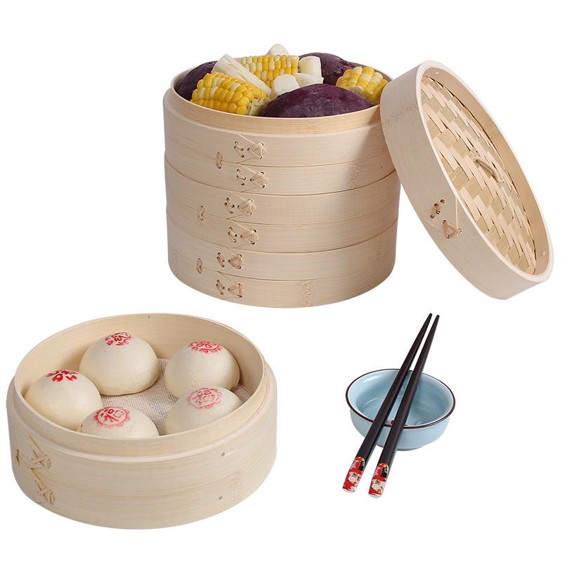 Portable Bamboo Steamer Basket with Lid for Mantou, Baozi, Xiaolongbao – Stackable Woven Design
