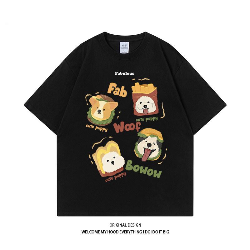 Pure Cotton Americanstyle Fun Burger Puppy Print Shortsleeved 2026 New Loosefitting Versatile Top Tshirt Tshirts
