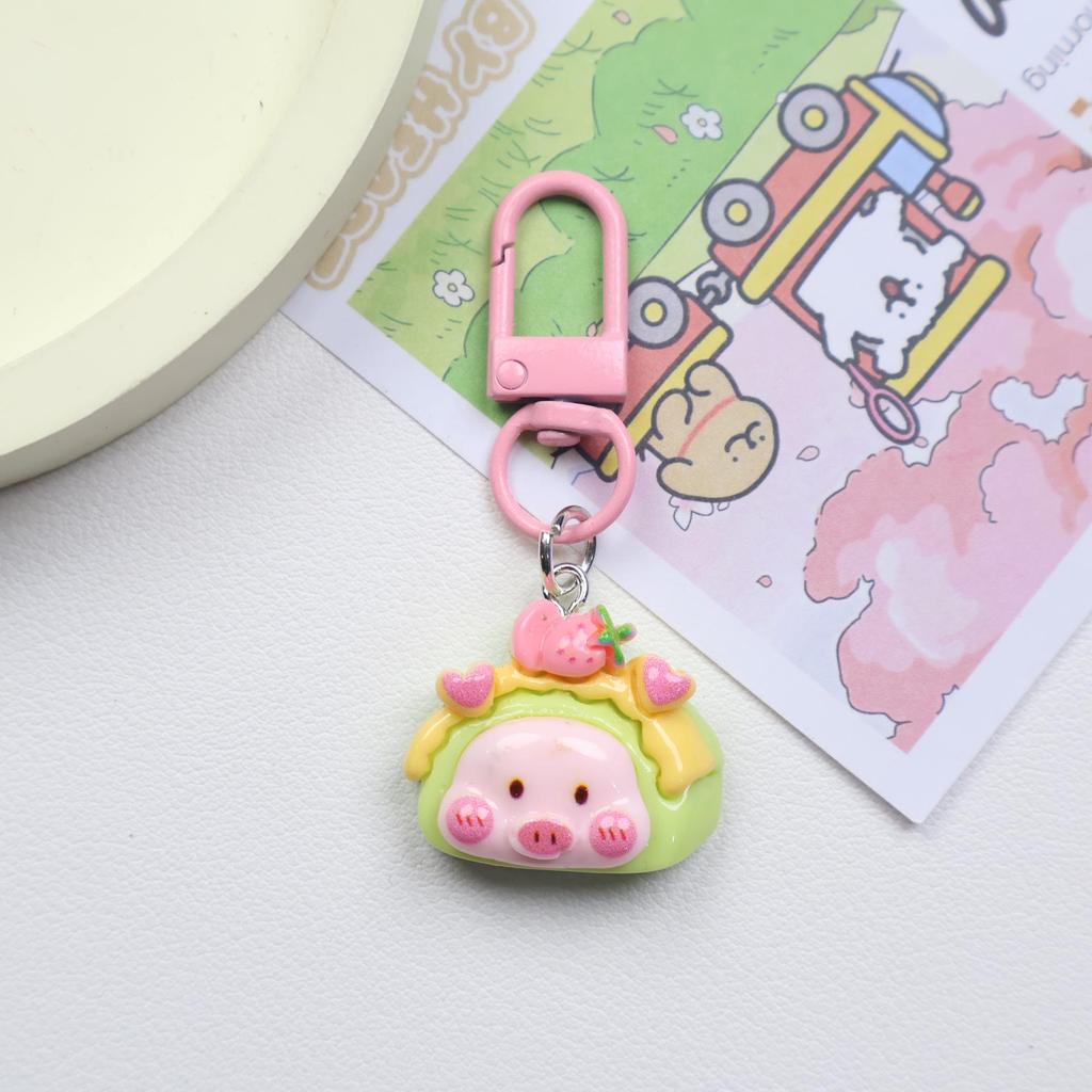 Resin Cartoon Piggy Keychain Pendant - Cute Dessert Ornament for Bags & Backpacks, Ideal for Couples and Students.