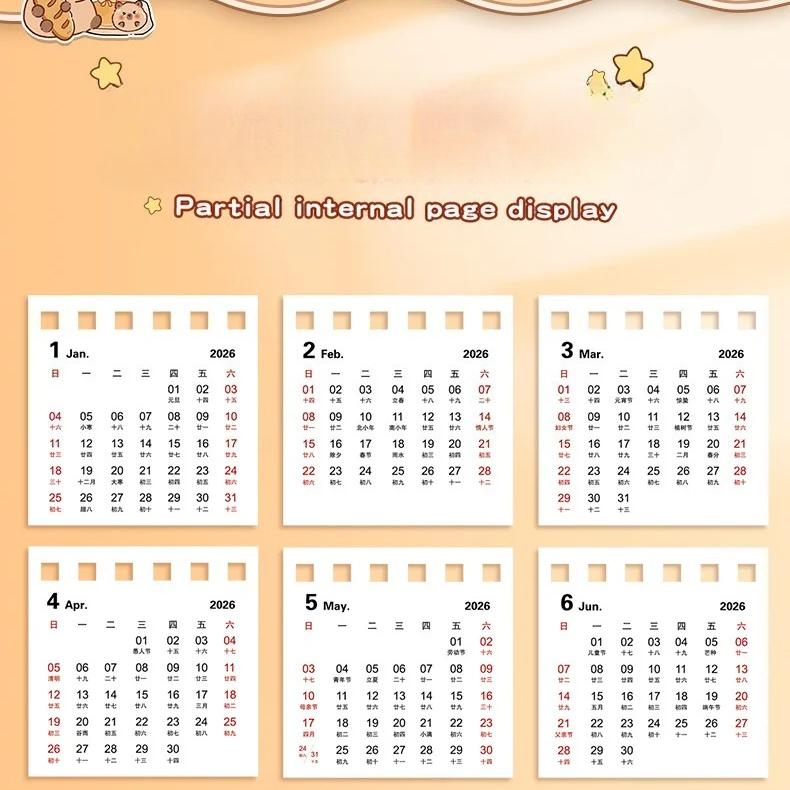 2026 Kalender Kapibara Cartoon Tischkalender Niedlicher Mini-Kalender Studentenbüro Desktop-Kalender