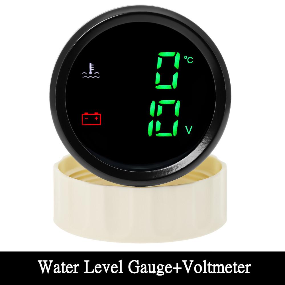 Custom Fuel Level Gauge + Water Temp with Warning Digital Dual 52mm 2 In 1 Gauge for Fuel Level Sensor 0-190ohm Marine Boat Car