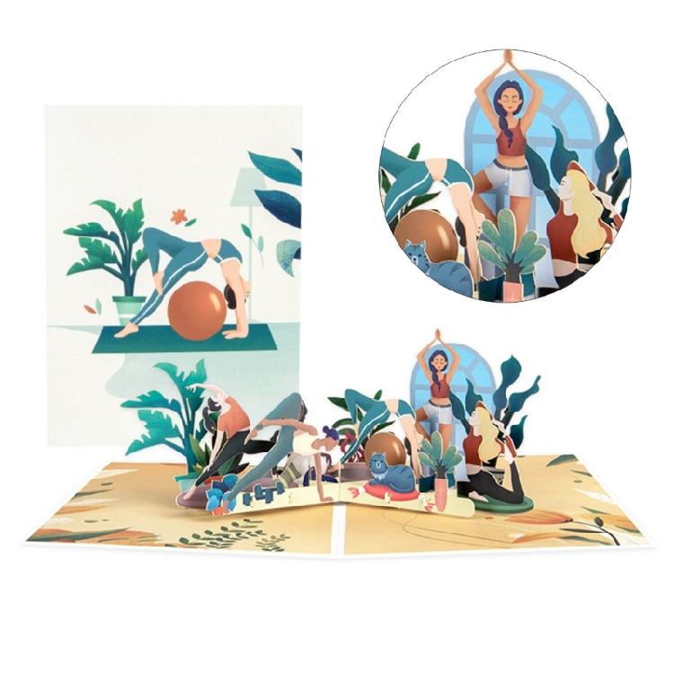 Birthday Card 3D Yoga Women Greetings Card with Envelope for Wedding Birthday Gift