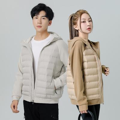 Spring and Autumn Trend Casual Versatile Men and Women Couples New Down Jacket Light and Thin Hooded Splicing Cardigan Jacket Men