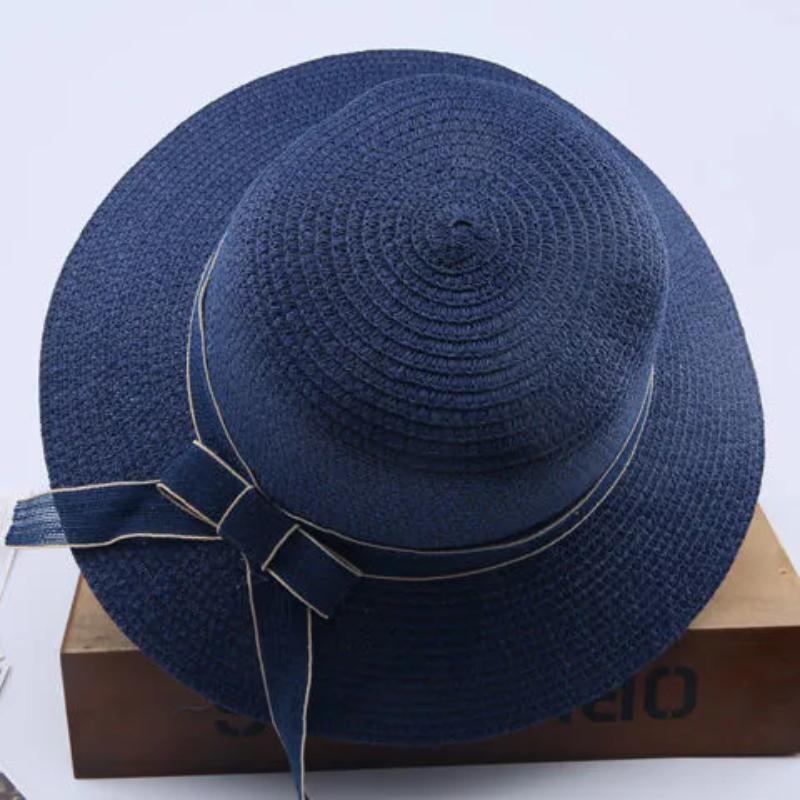 WTEMPO Women's Foldable Solid Color Casual Bucket Hats Summer Flower Bow Wide Brim Travel Beach Straw Hats