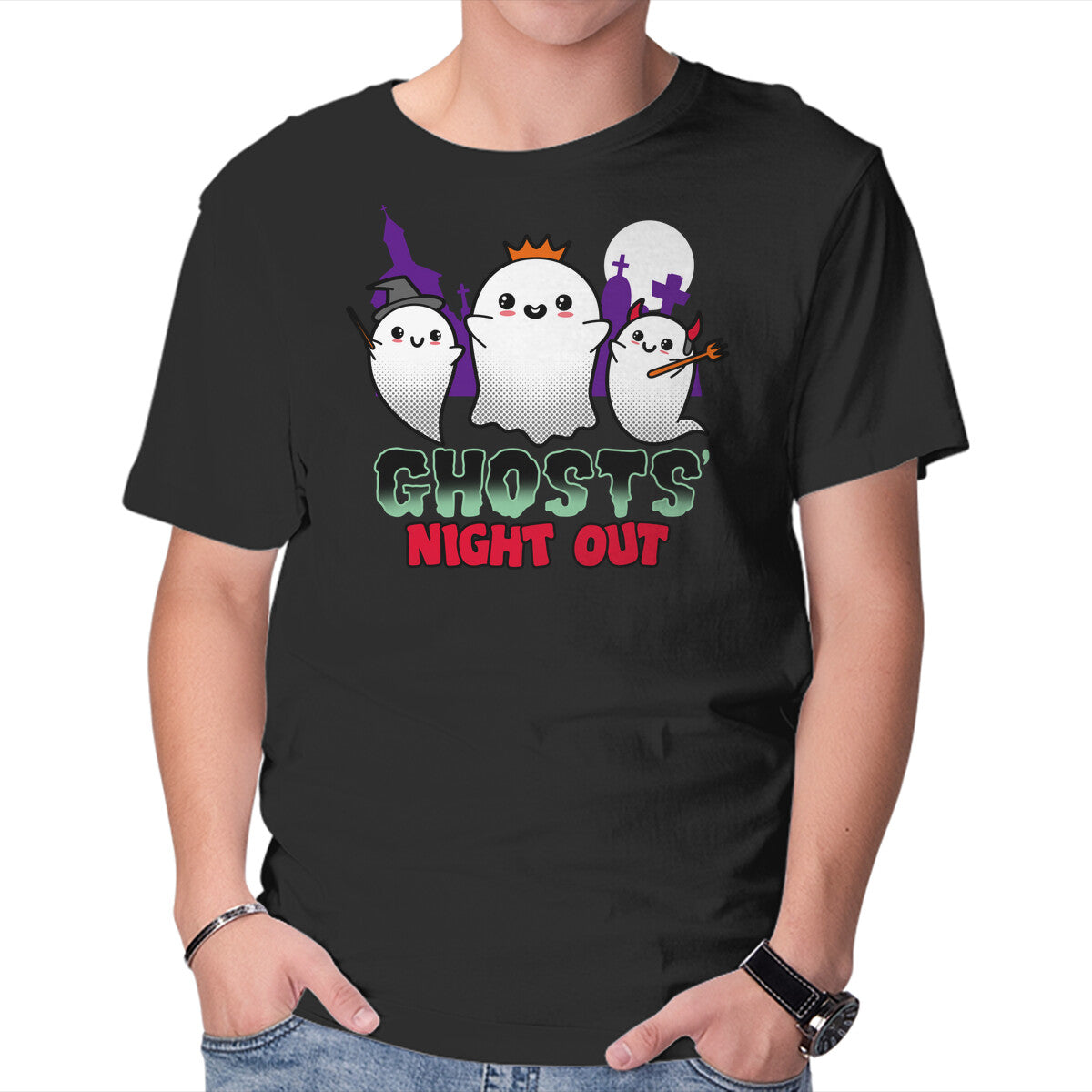 Unisex Crew Neck T-Shirt Ghosts Night Out Graphic Short Sleeve Casual Tee XXXXL