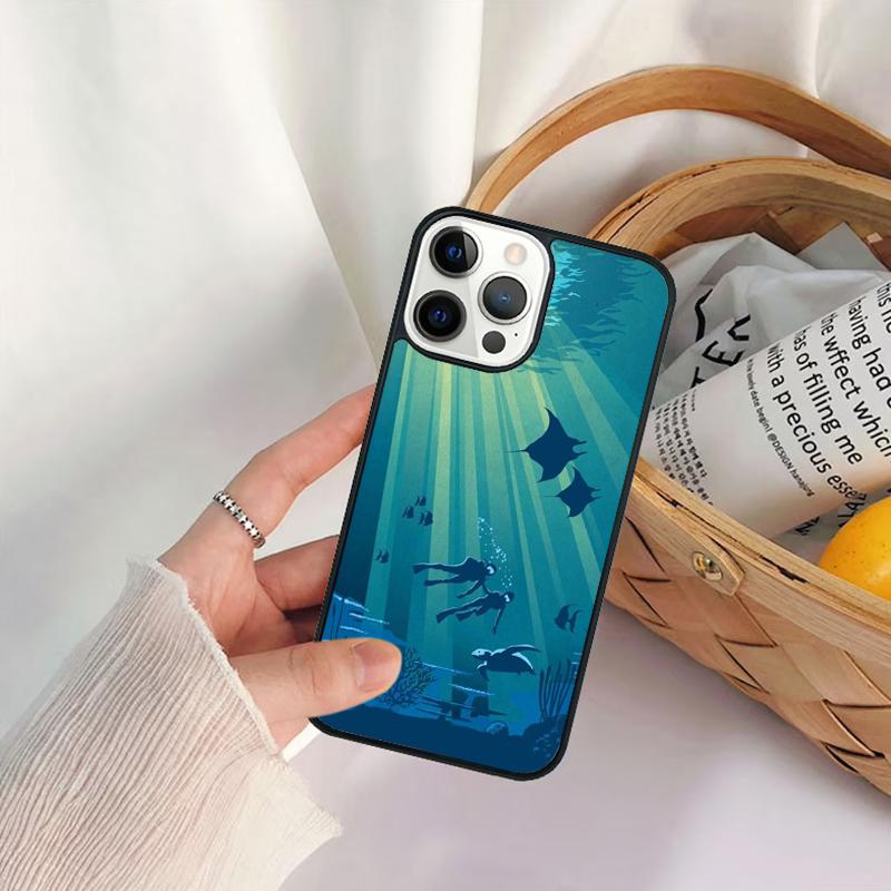 Scuba Diver Underwater Diving Phone Case For iPhone 17 Air 16 15 14 11 12 13 Pro  MAX Plus coque Cover Shell