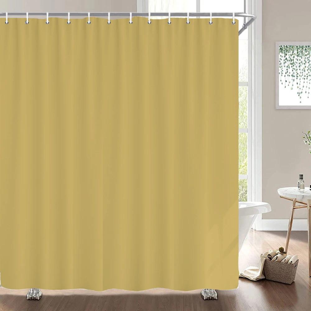 1Pcs Black Gray White Solid Color Printed Fabric Waterproof Shower Curtain, Home Decoration Bathroom Curtain, With Hooks