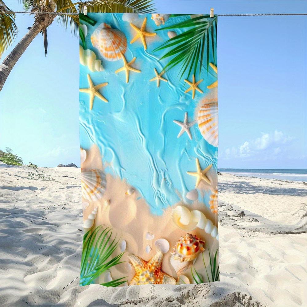 1pc of Beach Towel Microbre Beach Shells and Starfish Printed Beach Towel Perfect for Summer Getaways Stylish W30*H60(CM)