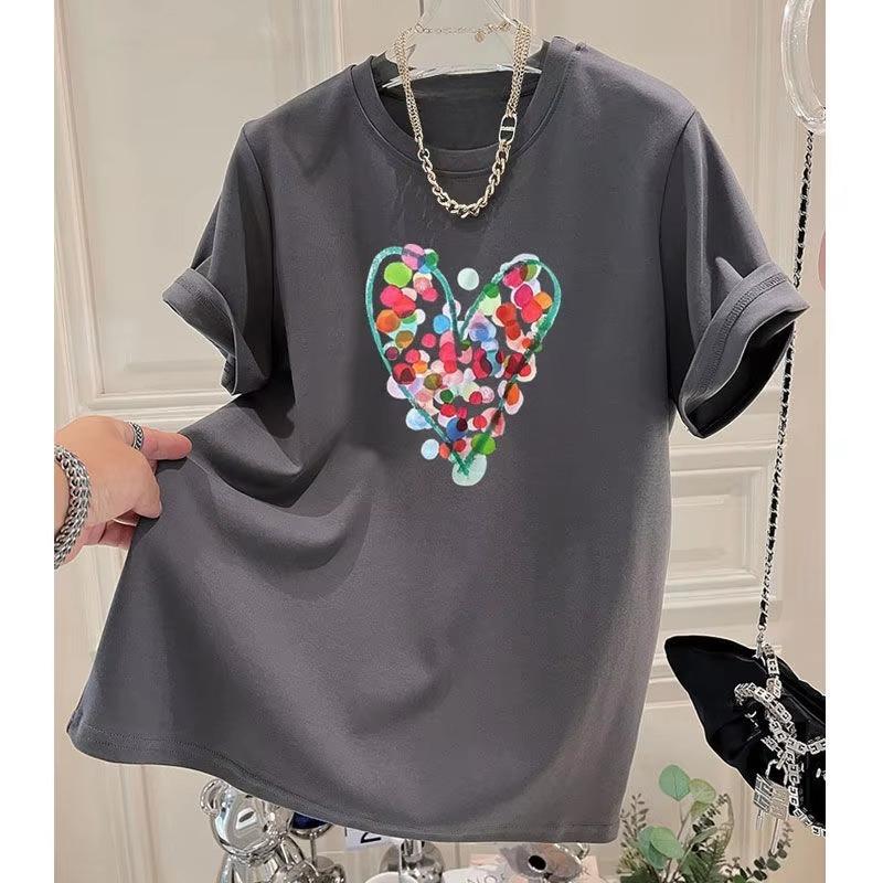 

2026 Summer Fashion HandPainted Polka Dot Printing WOMEN Pure Cotton Oneck Comfortable and loose Unisexs and WOMENs Tshirts 4XL