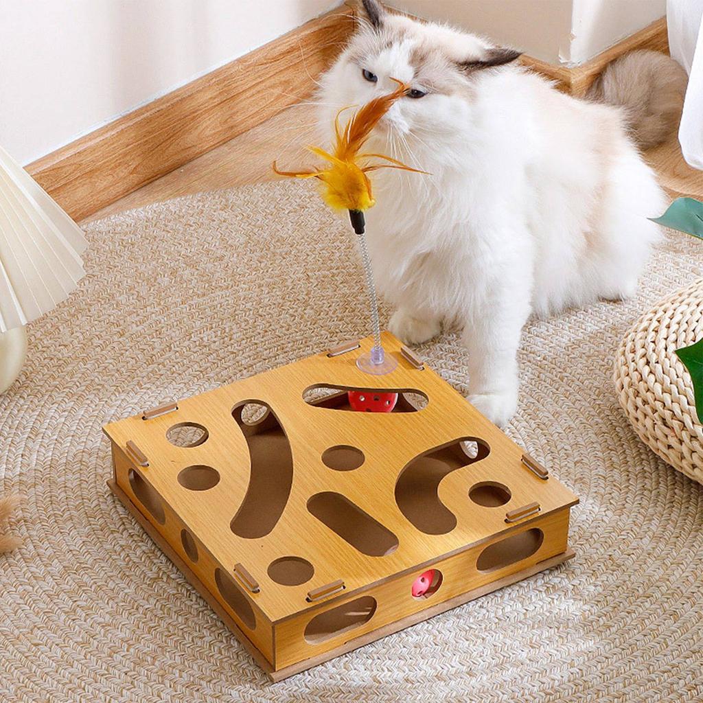Cat Toy Puzzle Box Claw Grinding Interactive Interesting Cat Game Box with Cat Teasing Stick and