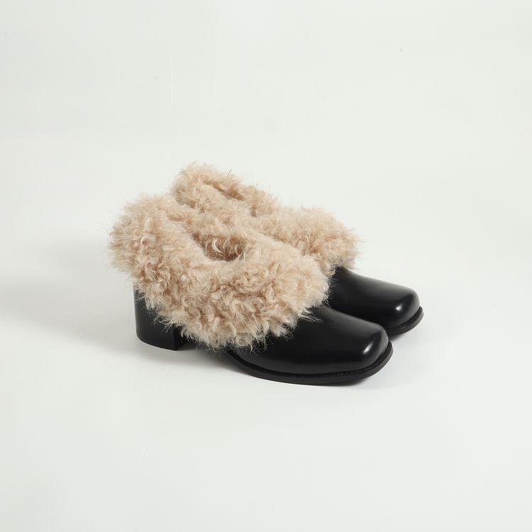 

Туфли лоферы Мао Мао с квадратным носком и толстым каблуком женские осень-зима 2025 новая корейская версия универсальные маленькие кожаные туфли хлопковые туфли туфли Мао Мао 35