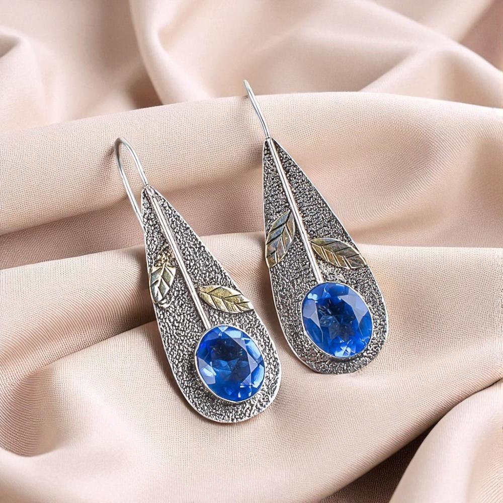 Přírodní tanzanitový drahokam 925 Sterlingové stříbro Šperky Ručně vyráběné náušnice 2,00" EE-72-4