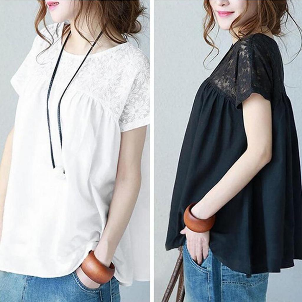 Lace tops for short switching short loose body summer [POGCZMKK] women, blouses, t-shirts, shirts, sleeves, sleeves, soft, slimming, fit, coverage,