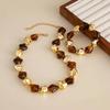 Salircon Boho Resin Acrylic Metal Beaded Necklaces Bracelets Set for Women Vintage Elegant Clavicle Choker Party Jewelry Gifts