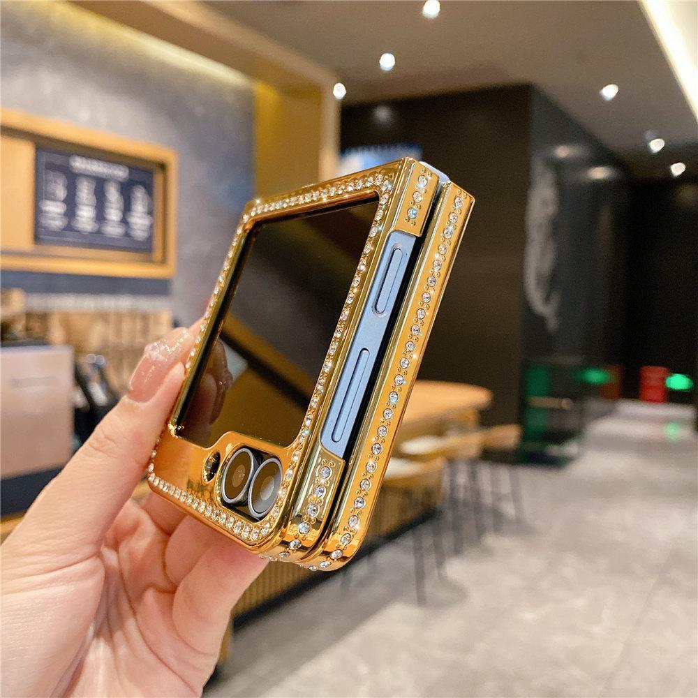 Glitter Bling Diamond Electroplating Phone Case For Samsung Galaxy Z Flip 6 Flip 5 Flip 4 3 Butterfly Bear Leather Cover