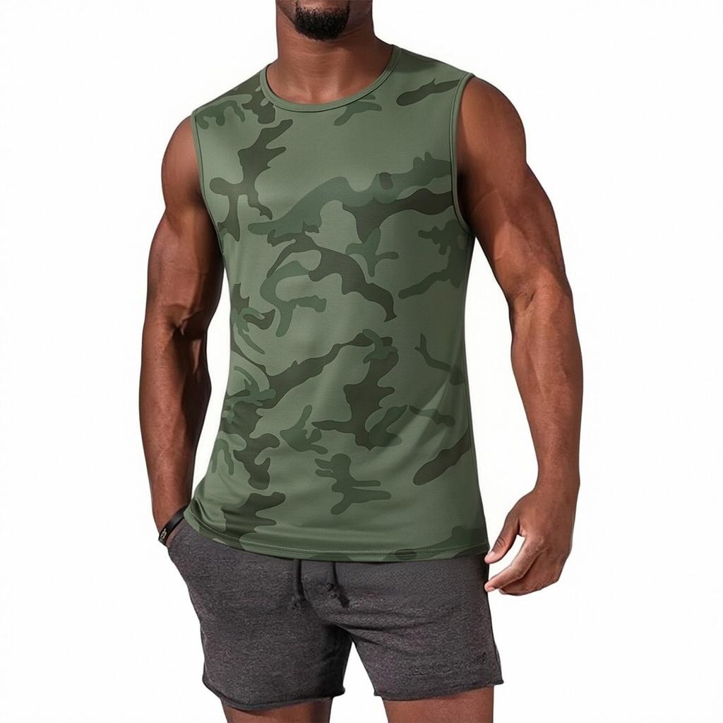 Men's Sleeveless Athletic Tank Top Lightweight Quick Dry Breathable Loose Fit Muscle Running Fitness Gym Workout Camo Print Vest