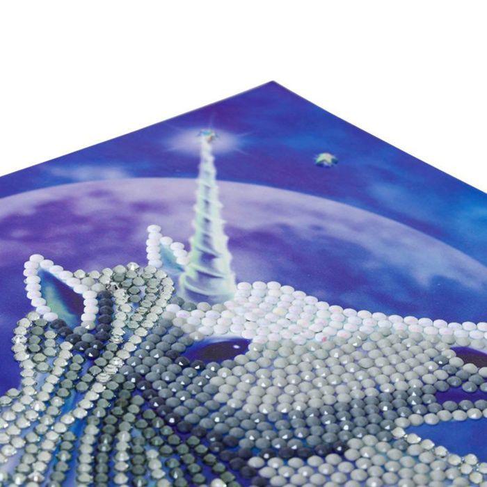 Carte Crystal Art à diamanter - Licorne cosmique - 18 x 18 cm