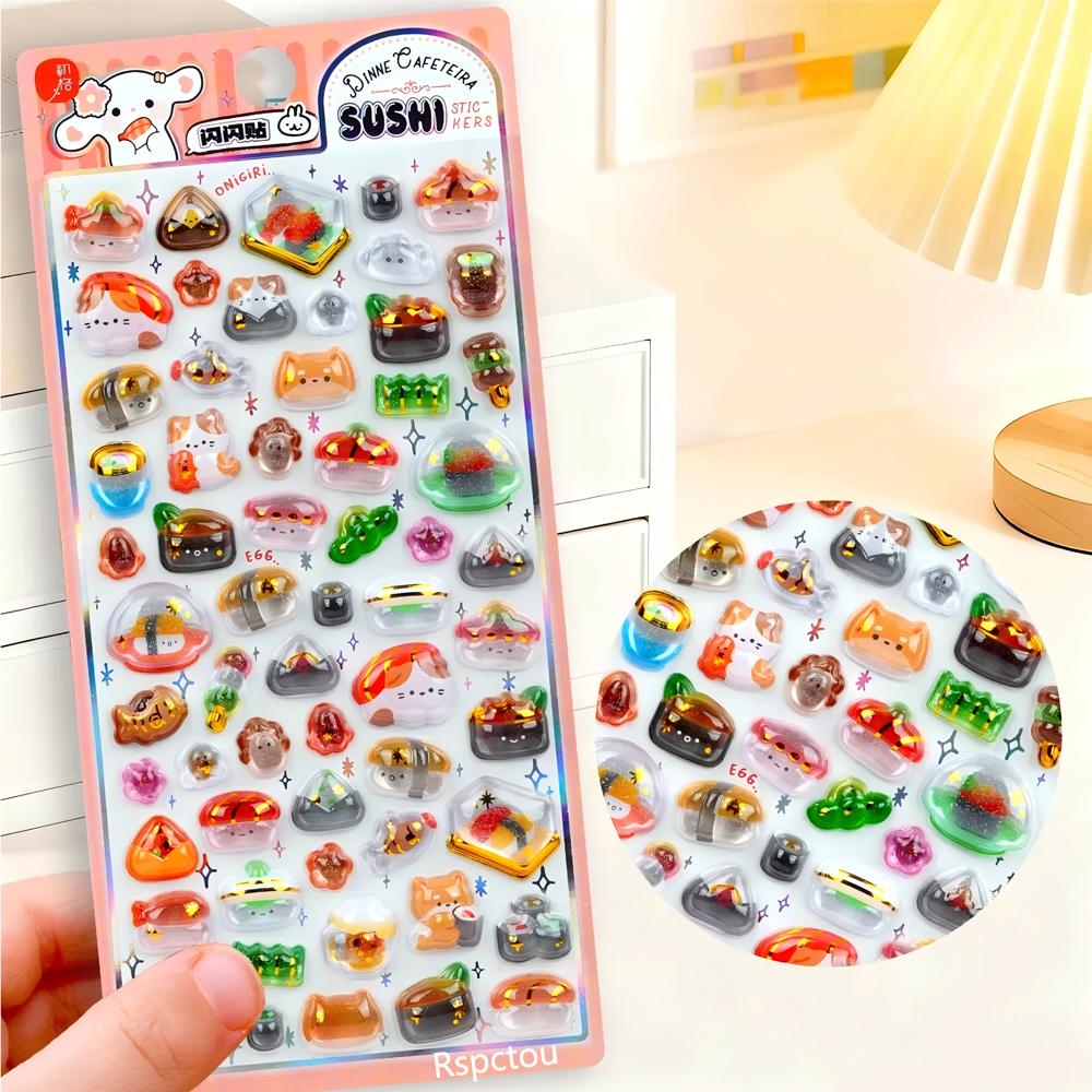 Kawaii Cartoon 3D Sticker Cute Animal Bread Sushi Crystal Decals DIY Phone Case Laptop Stationery Scrapbooking Journal