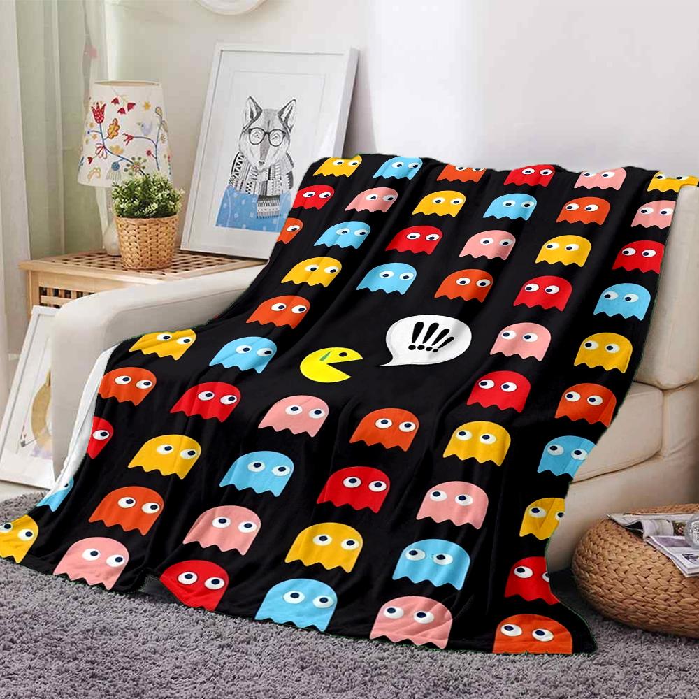 1Pc Pacman Classic Gameplay Blanket For Couch Bed Plush Cozy Fuzzy Blanket Super Soft Warm Blankets For Fall And Winter 091889