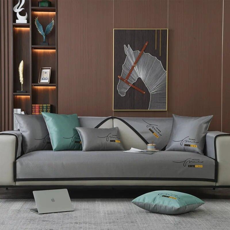 

Новый летний однотонный чехол для дивана, современный минималистичный чехол для дивана с вышивкой из ледяного шелка, крутая нескользящая защита дивана для гостиной 70x70cm 1pc