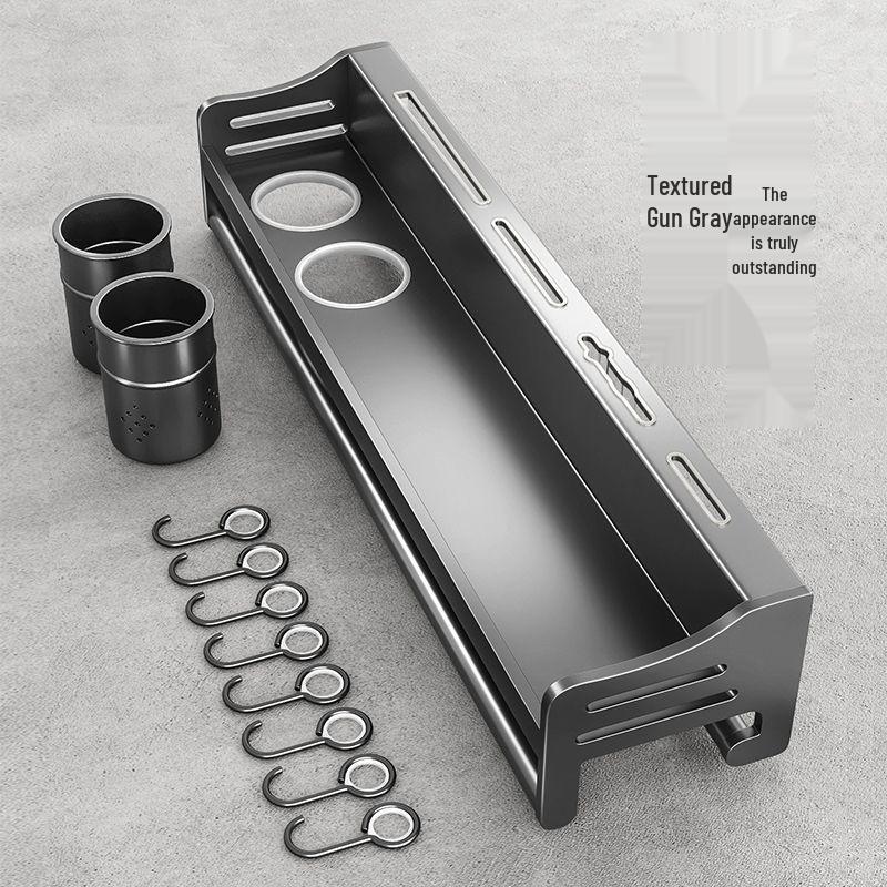 Stainless Steel Wall-Mounted Kitchen Rack with Chopstick, Knife, and Spice Storage