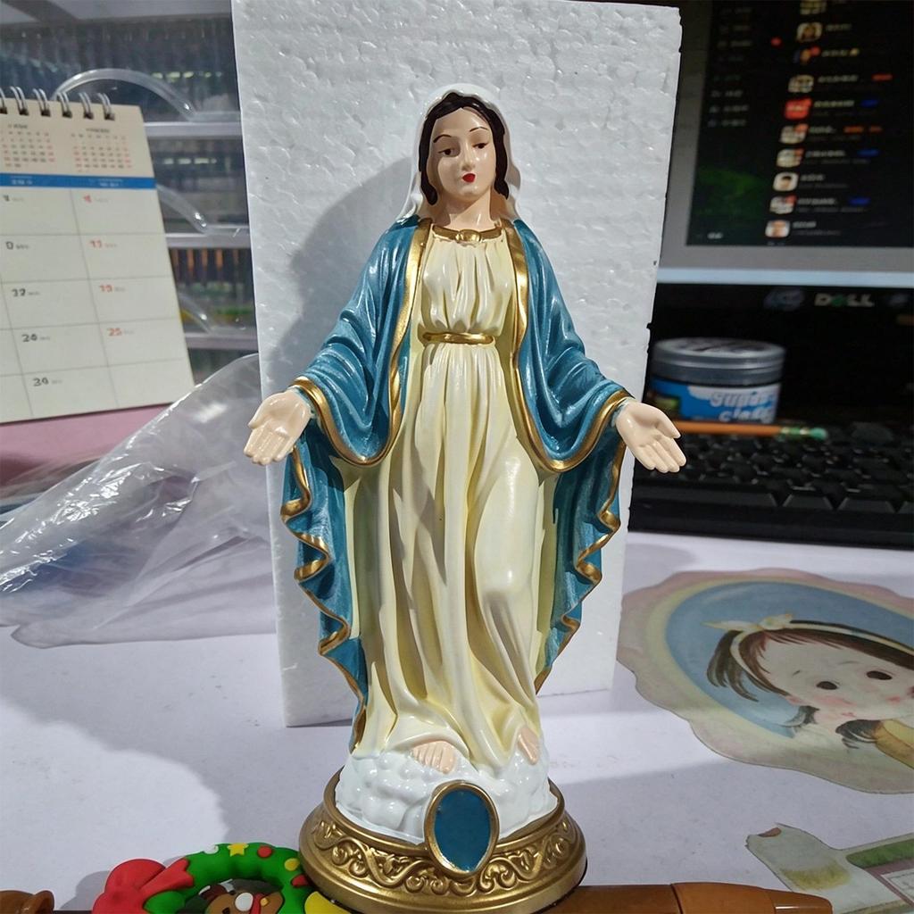 Statuetă Fecioara Maria de 8 Inch, Decor Religios din Rășină pentru Birou, Figurină Maica Binecuvântată pentru Casă Birou Dormitor Grădină, Cadou Creștin