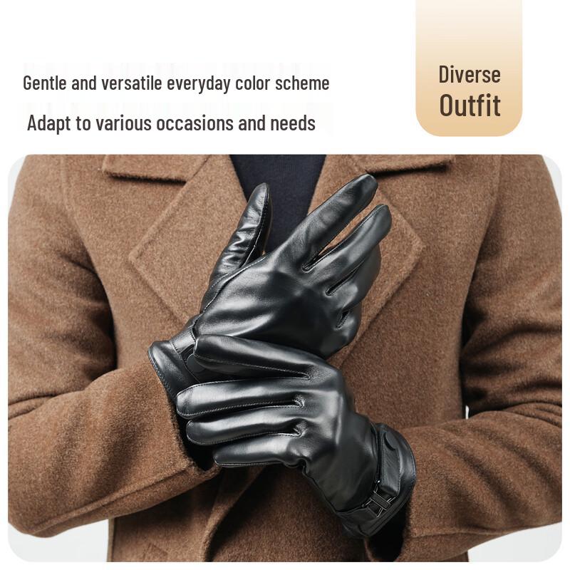 JIUMU Men's Fleece-Lined Lambskin Winter Gloves with Touchscreen