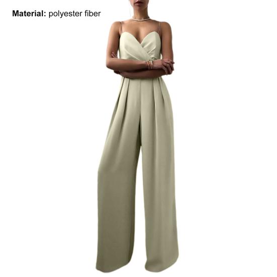 Combinaison pour femme Jambe large Taille haute Élégante Col V profond Dos nu Bretelles Combinaison pour banquet