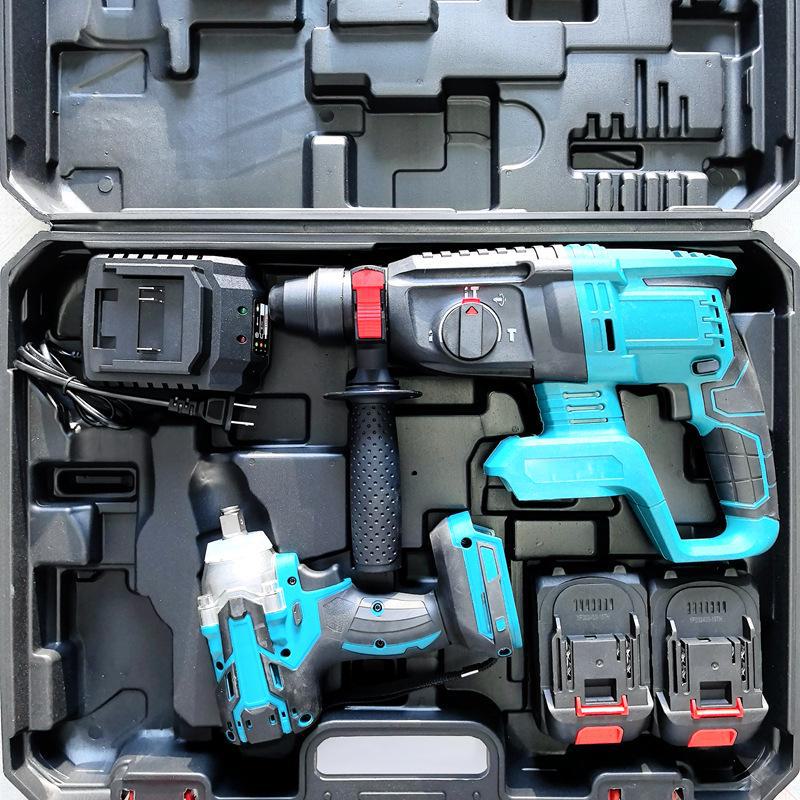 Makita 4-Piece Li-Ion Tool Set: Electric Hammer, Angle Grinder, Cutting Machine, Drill, Wrench.