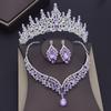 Superbes ensembles de bijoux de mariée en cristal rose pour femmes, couronne de mariage, boucles d'oreilles, diadèmes, collier, ensemble de bijoux de bal de fin d'année à Dubaï