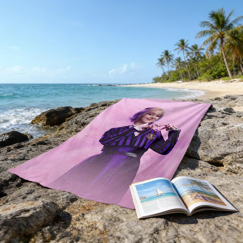 1pc Addams Family Wednesday9 Beach Towel, Sports Cape, Beach and Seaside Swimming Pool Equipment, Fashion Pattern, Rectangular, Travel Essentials