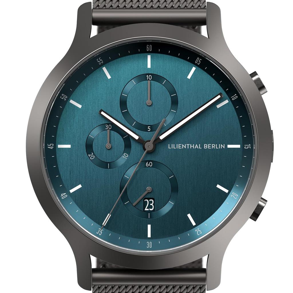 Lilianthal Berlin Chronograph Watch with Date Made in Gray Men's Display, Germany, C01-112-B023F,