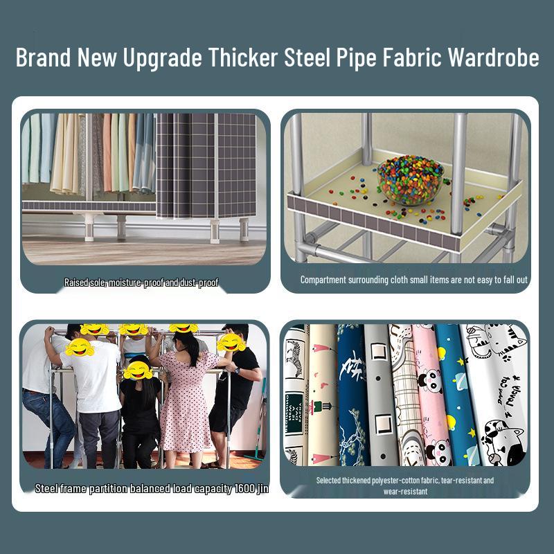 Thickened Steel Pipe Fabric Wardrobe for Dorm or Bedroom Storage