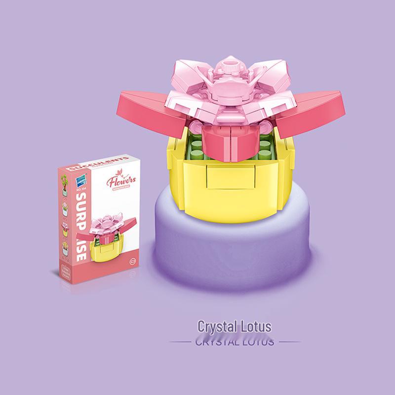 Kids' Educational Interlocking Building Blocks - Flower Potted Plant (Rose & Epiphyllum) Compatible with Top Building Block Models