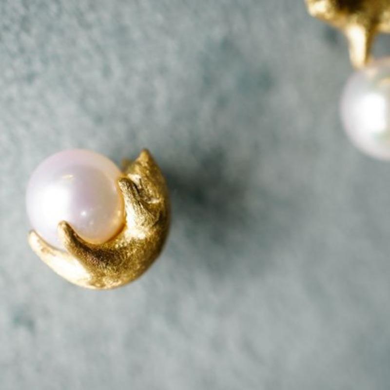 Original Matte Shiny Asymmetric Cute Earings Stud Vintage Fine Jewelry Light Luxury Daily Earing Pearl Cat Earrings For Women