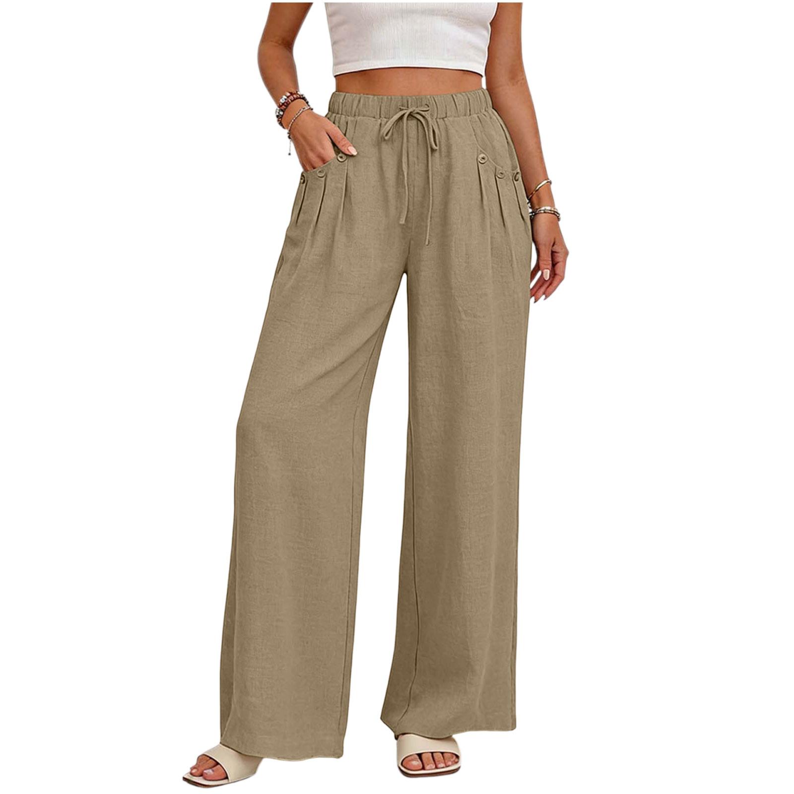 

Women Casual Loose Fit Drawstring Waist Pants with Pocket and Button Detail Relaxed Style Comfortable Fit M хаки