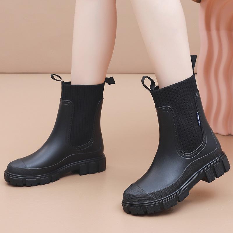 Women s elastic Korean rain shoes women s medium rain boots Chelsea waterproof shoes non-slip outdoor wearable water boots 36 чёрный