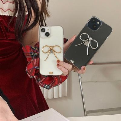 Transparent Ins Style Mobile Phone Case for Apple 15Promax Bow for IPhone17 Simple Thin Women's Model 16