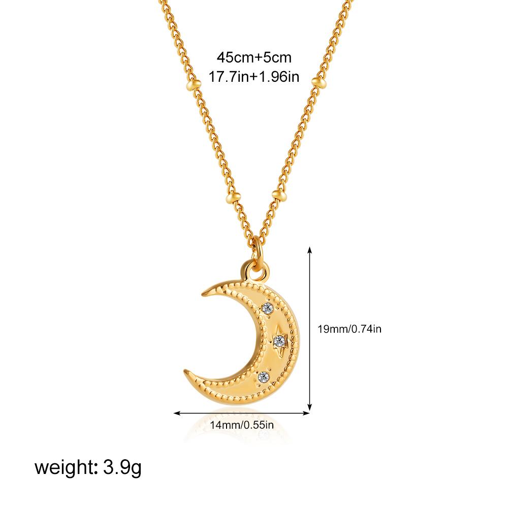 

Trendy Moon Pendant Necklace for Women Gold Plated Stainless Steel Statement Tiny CZ Star Necklaces Vintage Zircon Gifts