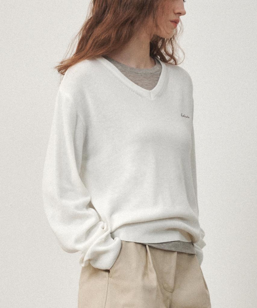 OSTKAKA Cotton V-Neck Pullover Ivory