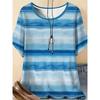 Women's Fashionable Breathable Round Neck Striped Grid Short Sleeved T-shirt Comfortable Soft Breathable Loose Summer Plus Size T-shirt