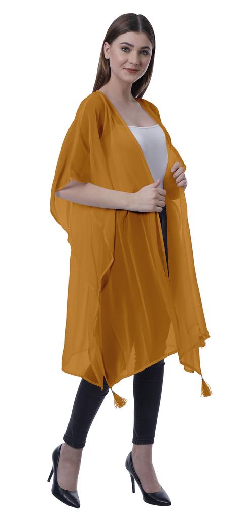 Moomaya Womens Georgette Shrug Open Front Long Sheer Coverup w  Tassels