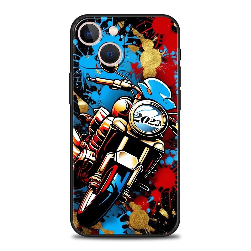 Colors Vintage Motorcycle Painted Phone Case Cover for iPhone 17 16 15 14 13 12 Pro Max 11 Pro Max 17 AIR Plus Soft TPU Shell