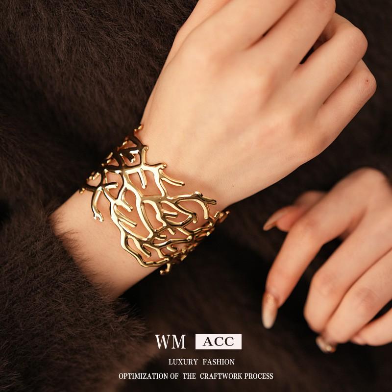 Openwork Metal Cuff Bracelet With Geometric Cutout Design Gold Or Tone Lightweight Fashion Statement Jewelry Women
