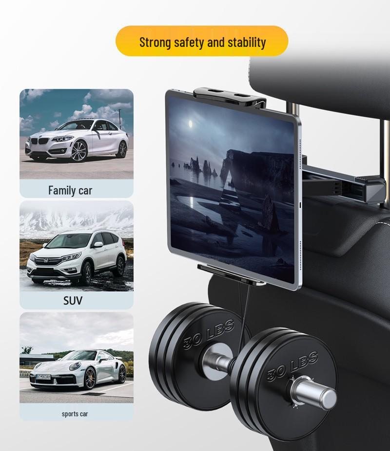Car Rear Seat Telescopic Tablet & Phone Holder Headrest Mount Clip