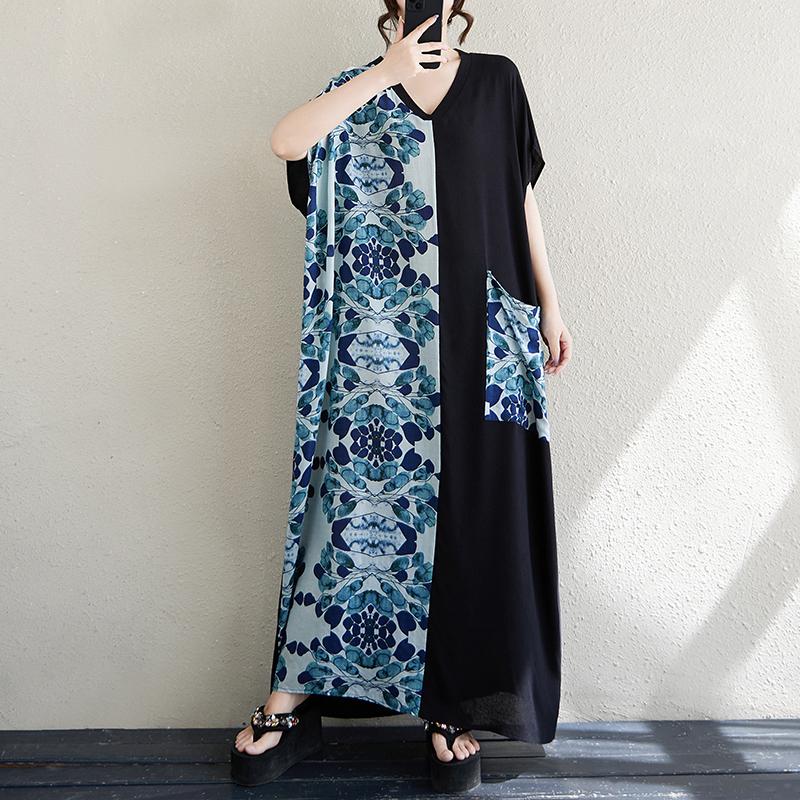 

DIMANAF 2025 Summer Plus Size Dress Basic Women Casual Loose Vintage Printing Long Oversized New Linen Dress Maxi One Size синий