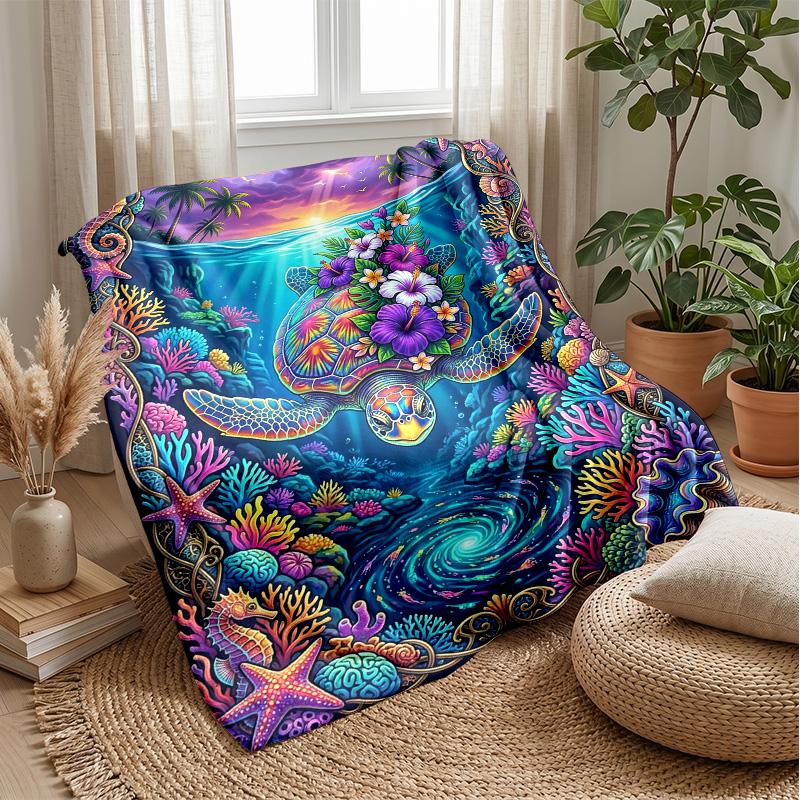 Oceanic Dreamscape Theme Blanket Lightweight Warm Flannel Blanket Decorative Throw Blanket for Home Decoration