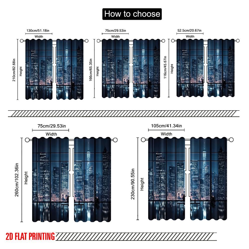 2pcs,2D Plane Printing Curtains Digital Printed Urban Window View Polyester Easy Install (without Rod) Decorations For Home for