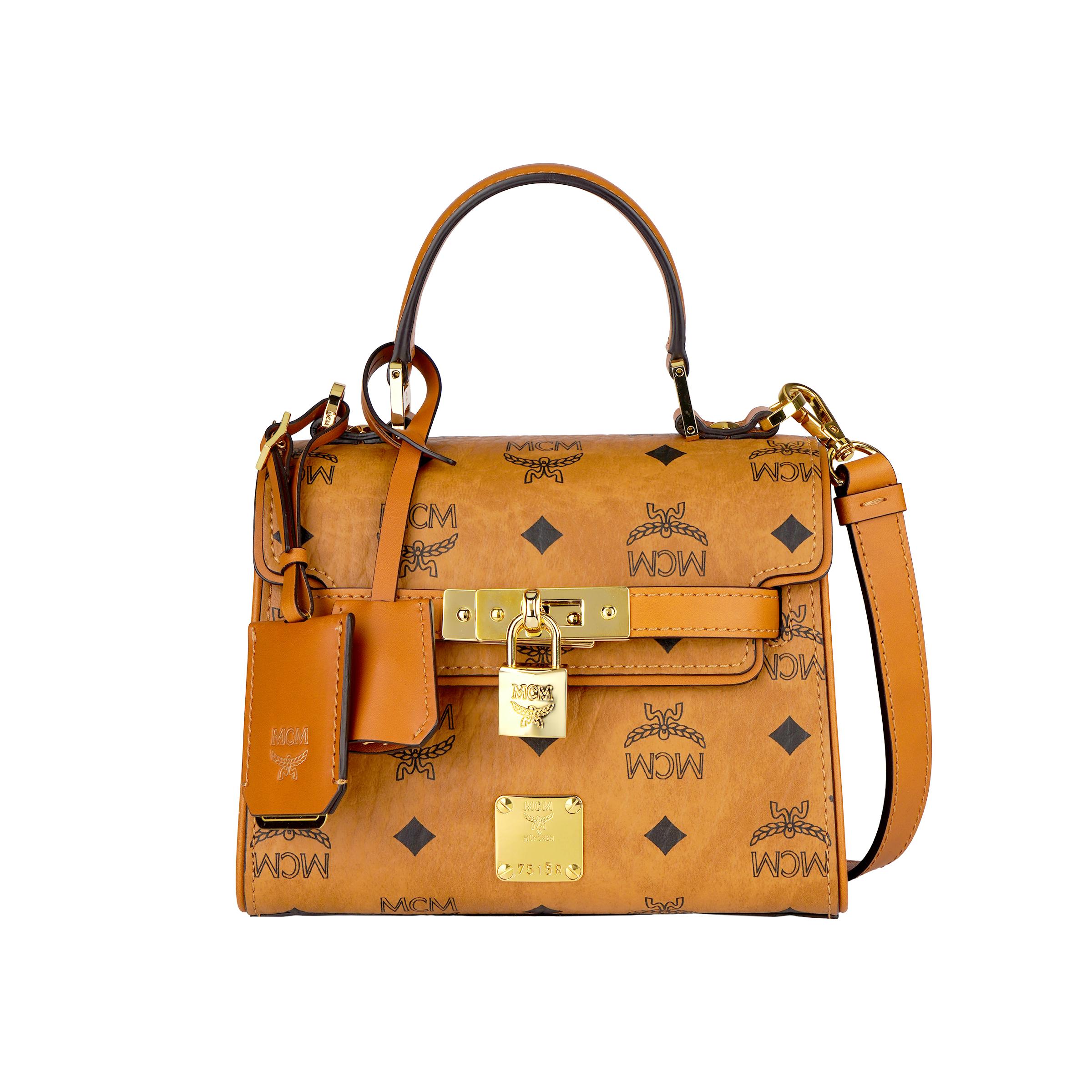 MCM Heritage Monogram Gecoat Canvas Kelly Tas Mini Dames Schoudertas Bruin Cognac MWE6AVI63CO001 Basic Set (Bag+Dust Bag)